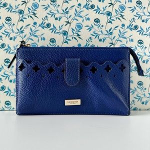 SOLD* Kate Spade Blue Pebble Leather Zip Snap Tab Crossbody Wallet